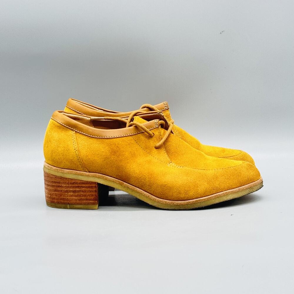 Clarks Shoes Womens 6.5 Yellow Suede Originals Lace Up Oxford Block Heels Casual